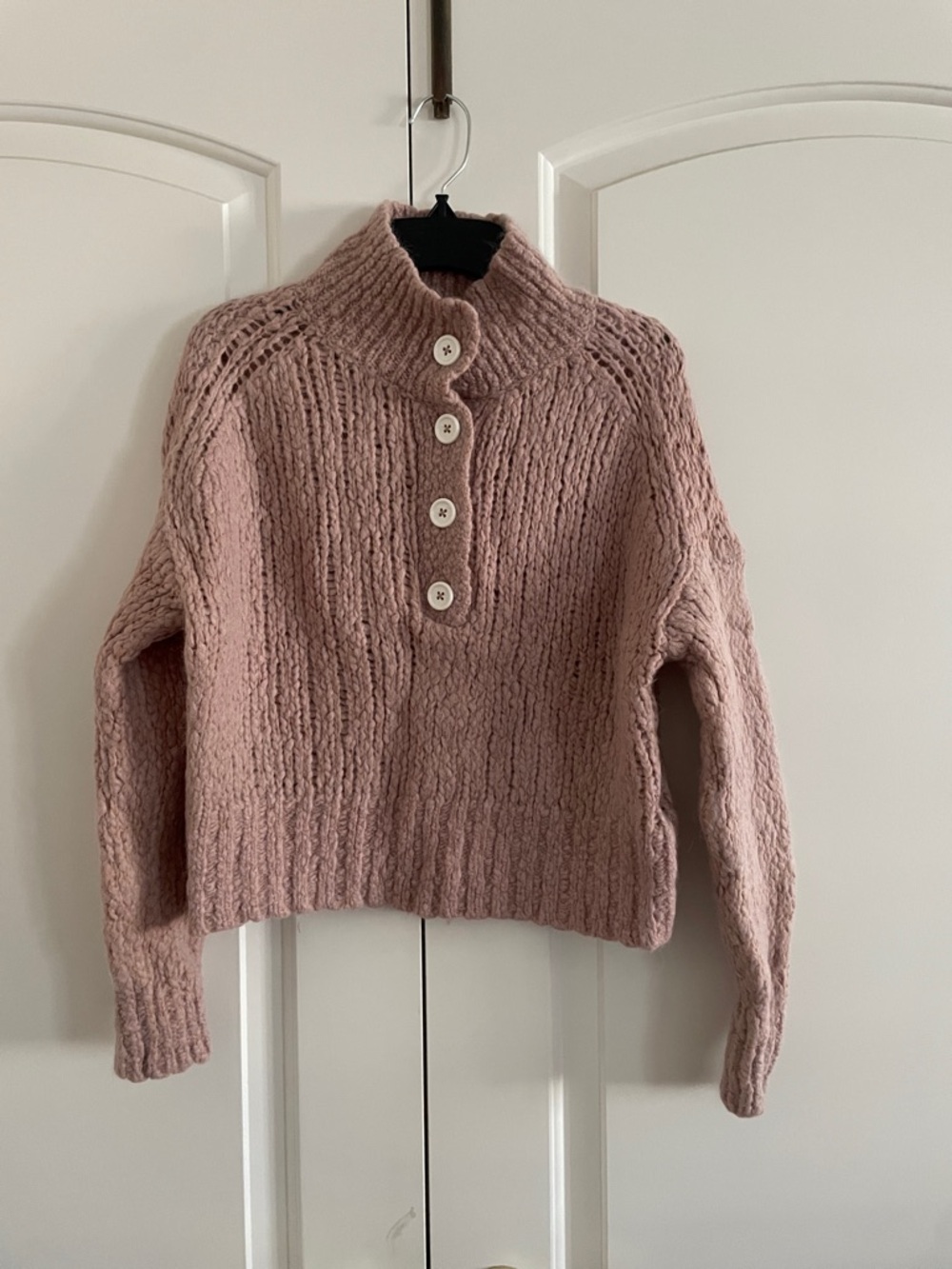 Everlane Blush Pink Button-Front Turtleneck Sweater